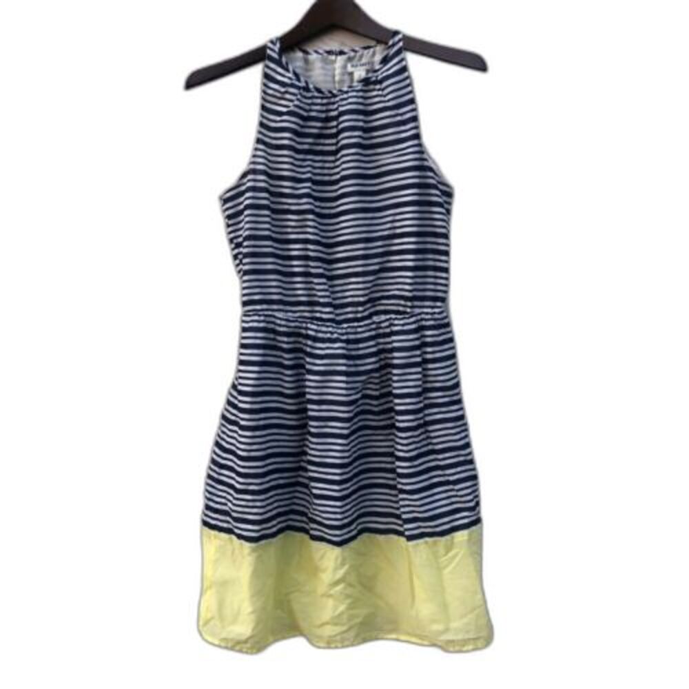 Old Navy Womens Petite Blue Striped Sleeveless Sundress, Yellow Bottom Stripe